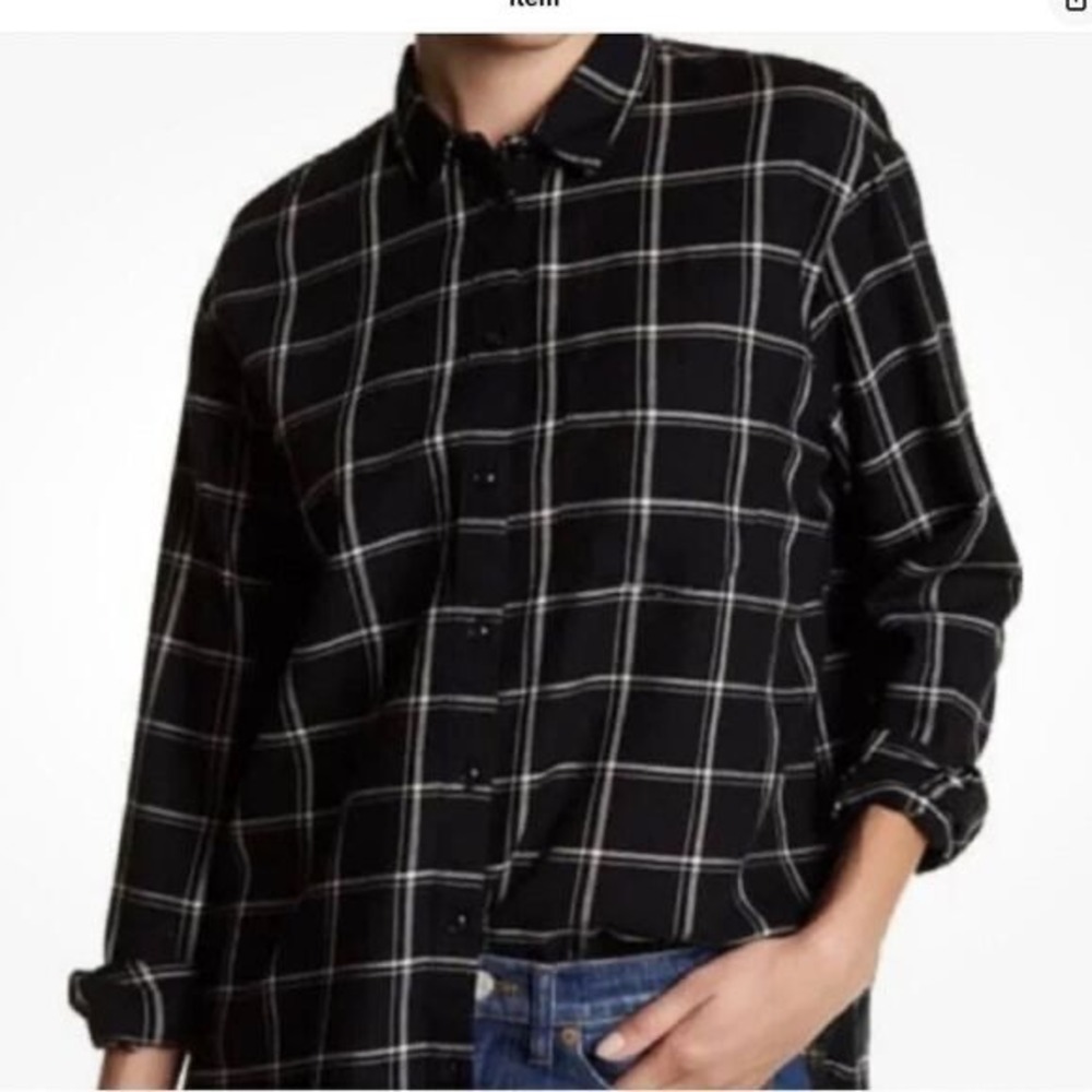 Madewell Classic Ex-Boyfriend Shirt Black White Windowpane Plaid Cotton M F5710